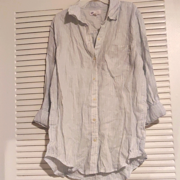 Baby blue & white striped button down by Gap - Picture 4 of 4